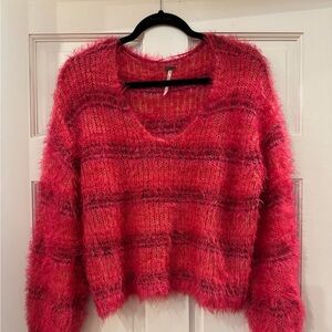 Free People Vibrant Fuzzy V-Neck Sweater